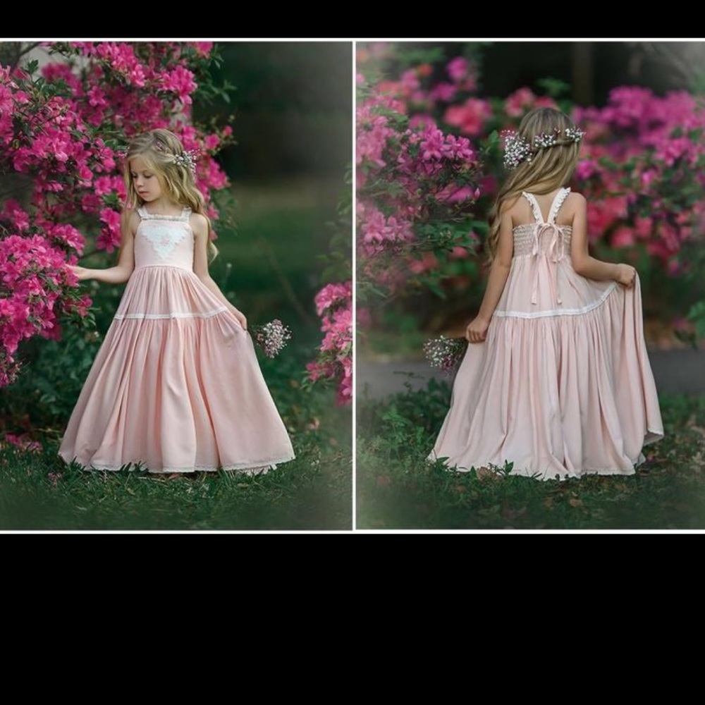 • DollCake • Cute As A Button Boho Halter Dress Pink White 4 Girls Cotton Poly